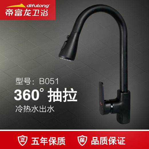 帝富龙 黑 伸缩式全铜烤漆 菜盆龙头 B051 商品图0