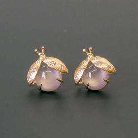 「流萤」白冰翡翠钻石18K黄金耳钉【定制40天/需询价】