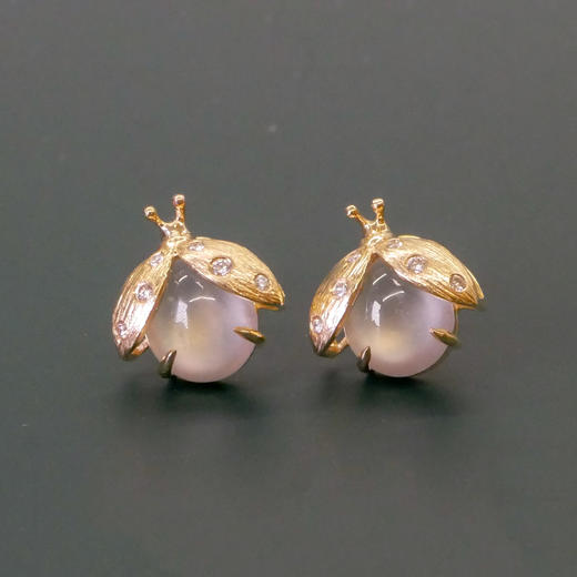 「流萤」白冰翡翠钻石18K黄金耳钉【定制40天/需询价】 商品图0