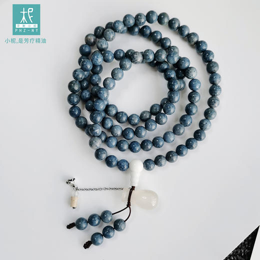  108颗 蓝珊瑚 白玛瑙/樱花玛瑙 多圈扩香手串  佛 汉服 国风   滴精油  商品图3