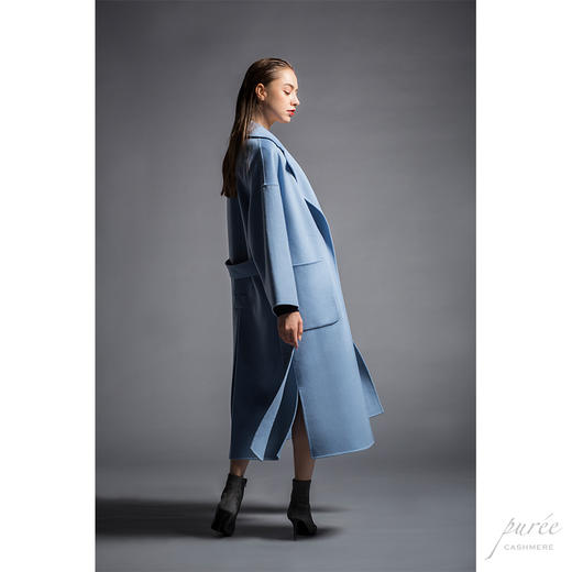 #0101 Oversized Self-belt Coat 慵懒廓形腰带大衣 雾蓝色 商品图5