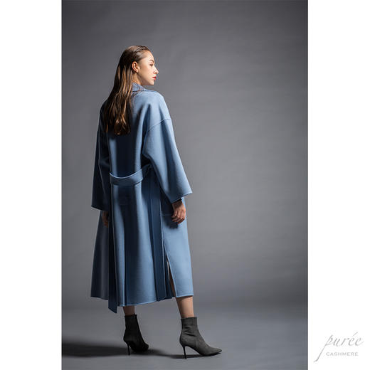 #0101 Oversized Self-belt Coat 慵懒廓形腰带大衣 雾蓝色 商品图7
