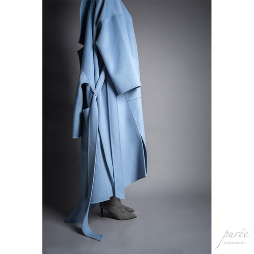 #0101 Oversized Self-belt Coat 慵懒廓形腰带大衣 雾蓝色 商品图1