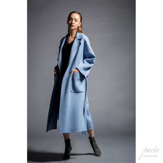 #0101 Oversized Self-belt Coat 慵懒廓形腰带大衣 雾蓝色 商品图3