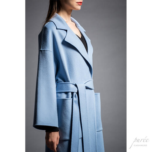 #0101 Oversized Self-belt Coat 慵懒廓形腰带大衣 雾蓝色 商品图9