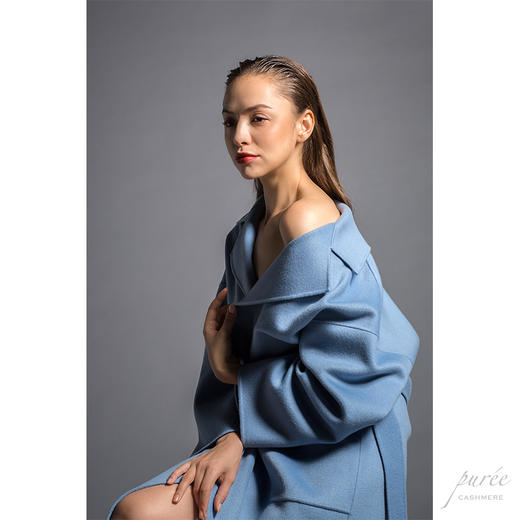 #0101 Oversized Self-belt Coat 慵懒廓形腰带大衣 雾蓝色 商品图8