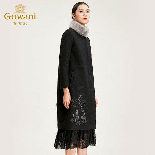 【绵羊毛水貂毛领】乔万尼毛呢大衣流行中长款黑色大衣冬季气质毛呢外套女EN4A721 商品图2