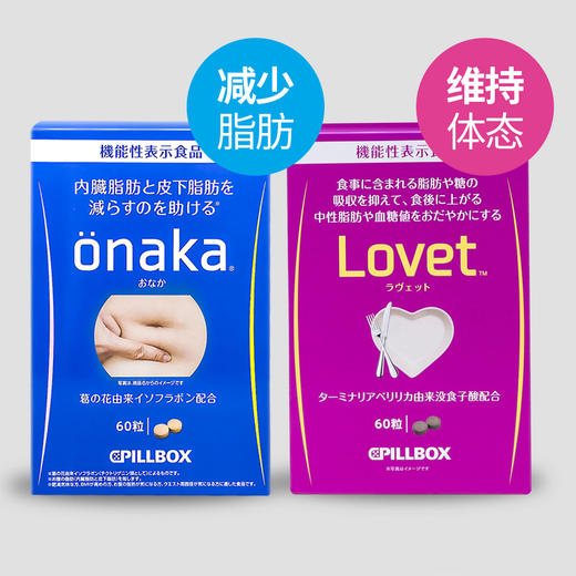 减腹瘦身组合 日本 PILLBOX (ONAKA瘦腹丸+ Lovet控油控糖纤体丸）保税发货 商品图0