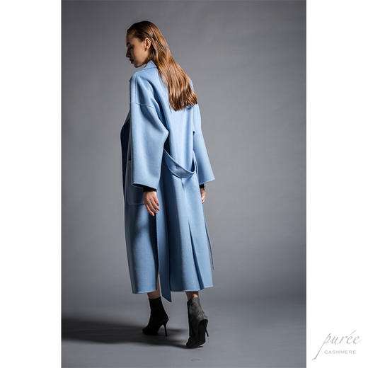 #0101 Oversized Self-belt Coat 慵懒廓形腰带大衣 雾蓝色 商品图4