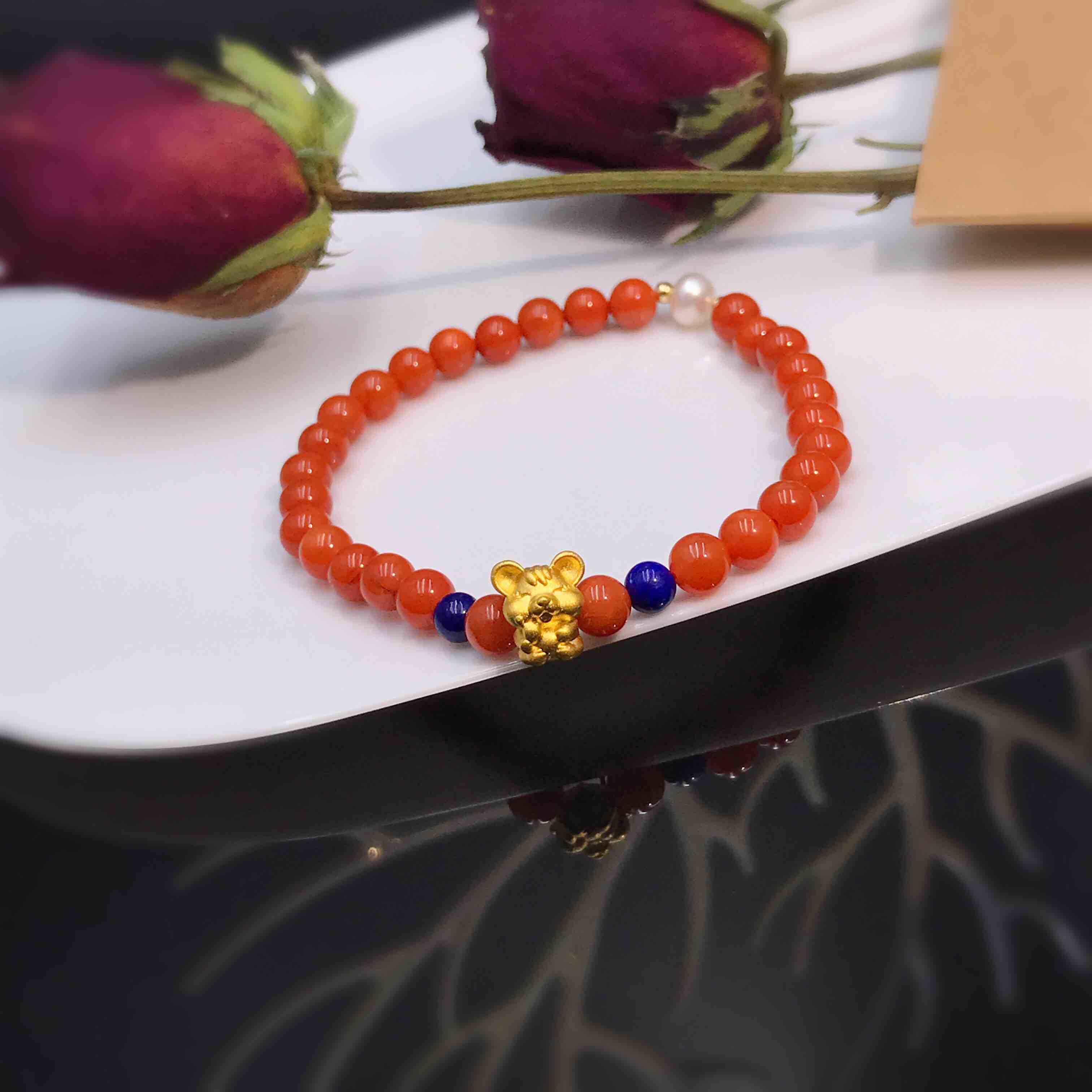 999纯黄金鼠南红手链wq089