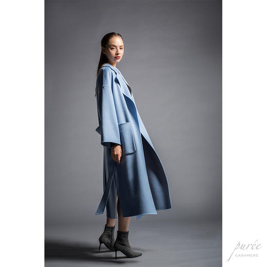 #0101 Oversized Self-belt Coat 慵懒廓形腰带大衣 雾蓝色 商品图6