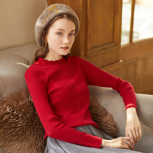 欧芮儿2019冬季新款半高领套头羊毛衫女修身保暖羊毛打底衫 商品图3