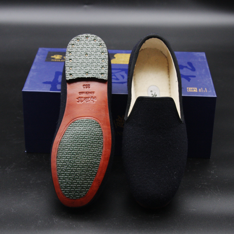 内联升男鞋手工棉鞋镶芯皮底冬季保暖羊毛毡呢大舌棉鞋7146A