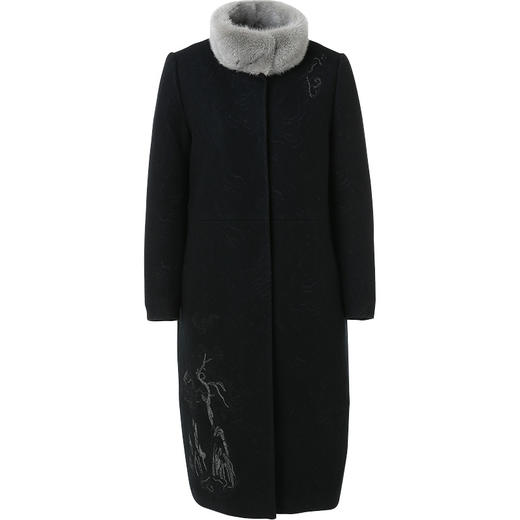 【绵羊毛水貂毛领】乔万尼毛呢大衣流行中长款黑色大衣冬季气质毛呢外套女EN4A721 商品图4