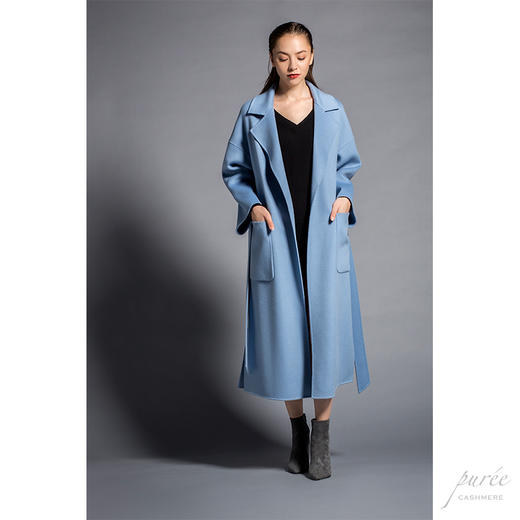 #0101 Oversized Self-belt Coat 慵懒廓形腰带大衣 雾蓝色 商品图2