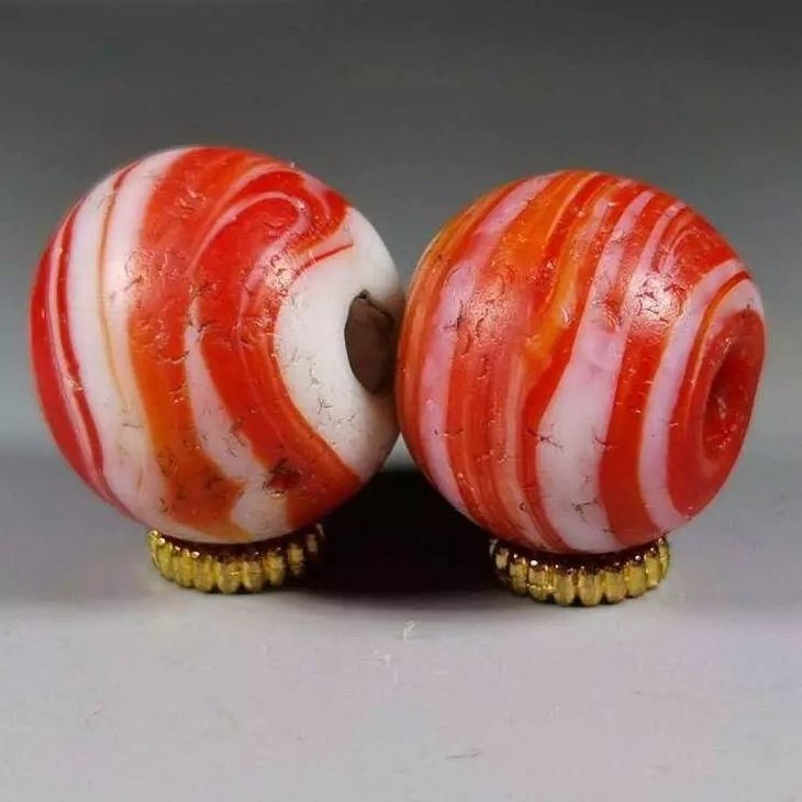 红白双色搅胎琉璃珠搅 顺丰包邮