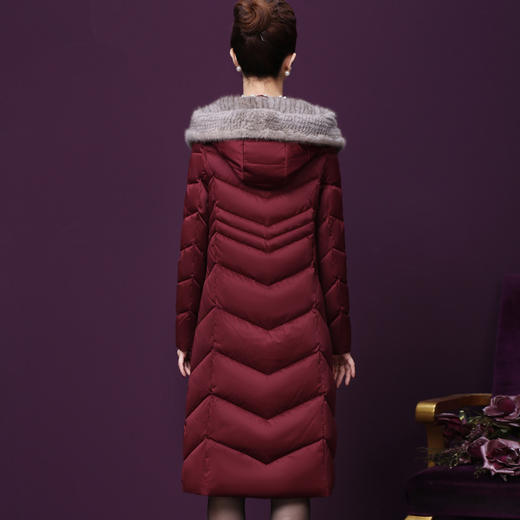 WXY-7871秋冬新款水貂毛领大牌阔太太收腰宽松大码中长羽绒服 商品图3
