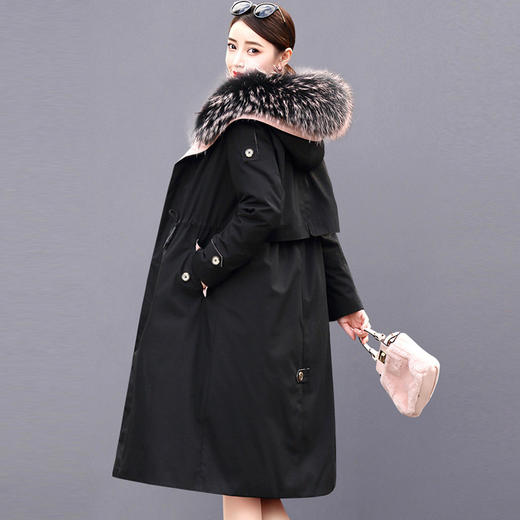 WYG-67038冬季新款爆款女装时尚大毛领长款过膝派克服 商品图0