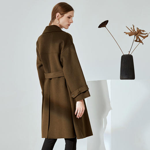 EITIE爱特爱冬季韩版宽松廓形双面呢羊毛大衣女中长款6014715 商品图8