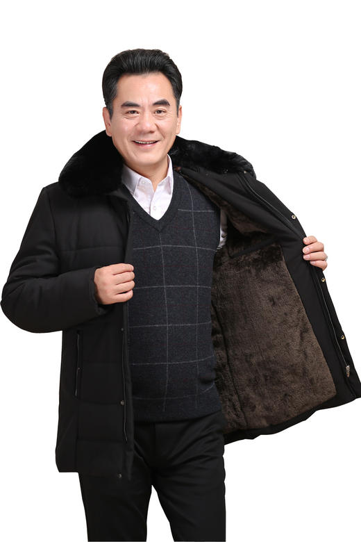 男爸爸冬装外套加绒加厚羽绒棉40棉服50岁中老年人棉袄黑色cccwsmy