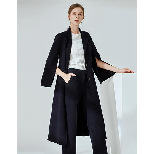 EITIE爱特爱冬季时尚气质喇叭袖收腰羊毛呢大衣中长款女6014710 商品图2