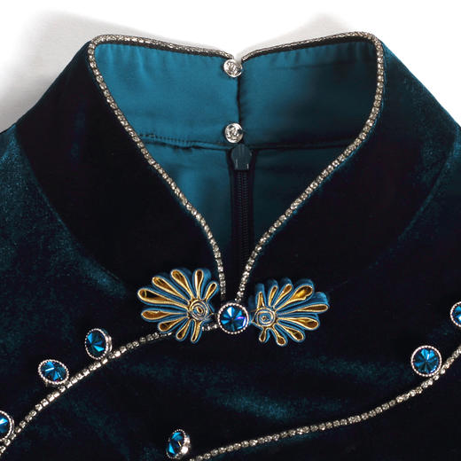 DLQ-A2137秋冬长款长袖优雅改良版连衣裙金丝绒民国旗袍 商品图2