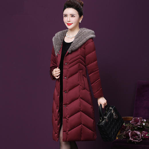 WXY-7871秋冬新款水貂毛领大牌阔太太收腰宽松大码中长羽绒服 商品图2