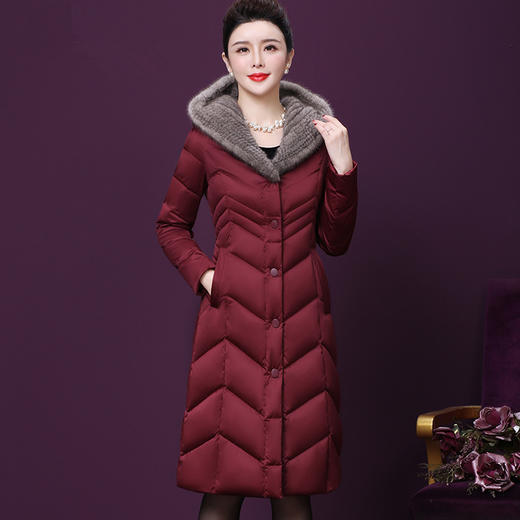 WXY-7871秋冬新款水貂毛领大牌阔太太收腰宽松大码中长羽绒服 商品图1