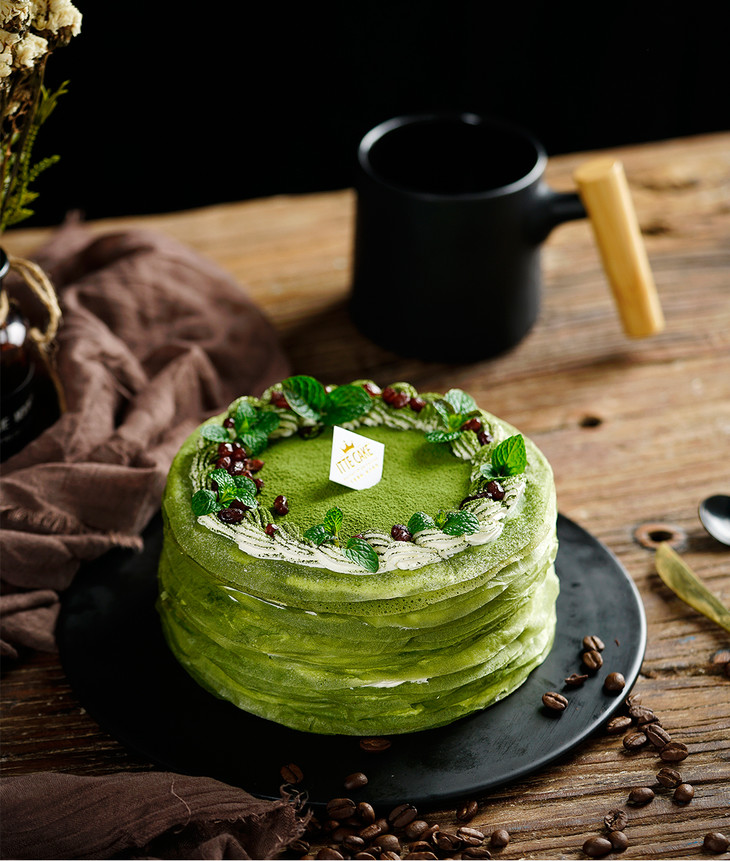 抹茶千层网红千层抹茶红豆生日蛋糕下午茶