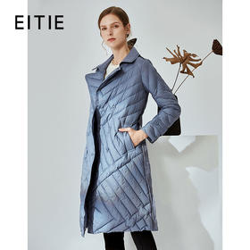 EITIE爱特爱冬季时尚翻领个性格纹轻薄羽绒服女中长款6011703
