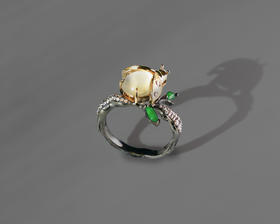 「流萤」白冰翡翠钻石18K黄金黑金戒指【定制40天/需询价】