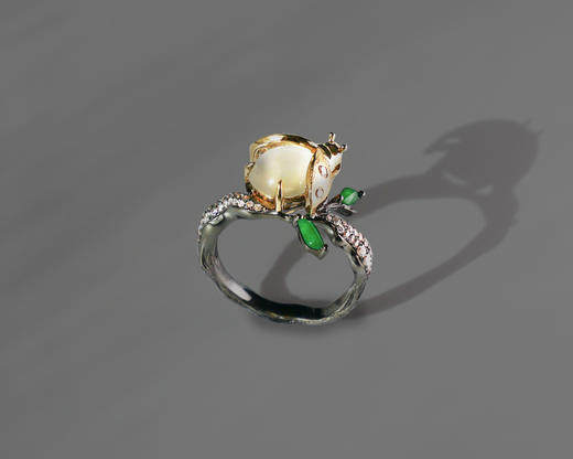 「流萤」白冰翡翠钻石18K黄金黑金戒指【定制40天/需询价】 商品图0