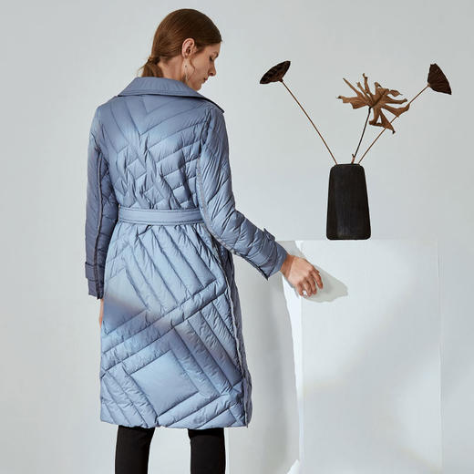 EITIE爱特爱冬季时尚翻领个性格纹轻薄羽绒服女中长款6011703 商品图3