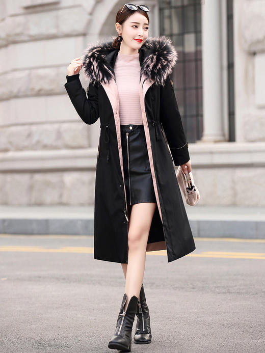 WYG-67038冬季新款爆款女装时尚大毛领长款过膝派克服 商品图1