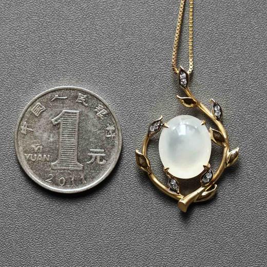 橄榄树系列冰种翡翠大蛋面吊坠18k黄金钻石镶嵌 商品图5