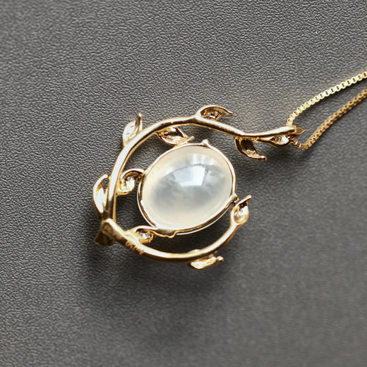 橄榄树系列冰种翡翠大蛋面吊坠18k黄金钻石镶嵌 商品图4