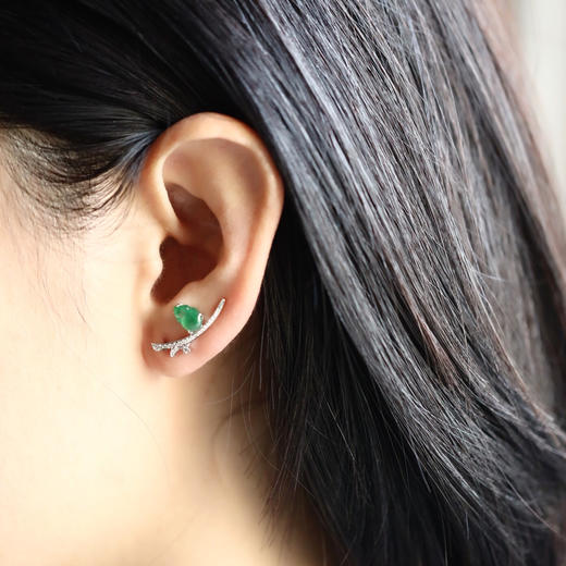 高冰种阳绿翡翠萌鼠耳夹18k白金钻石镶嵌 商品图8