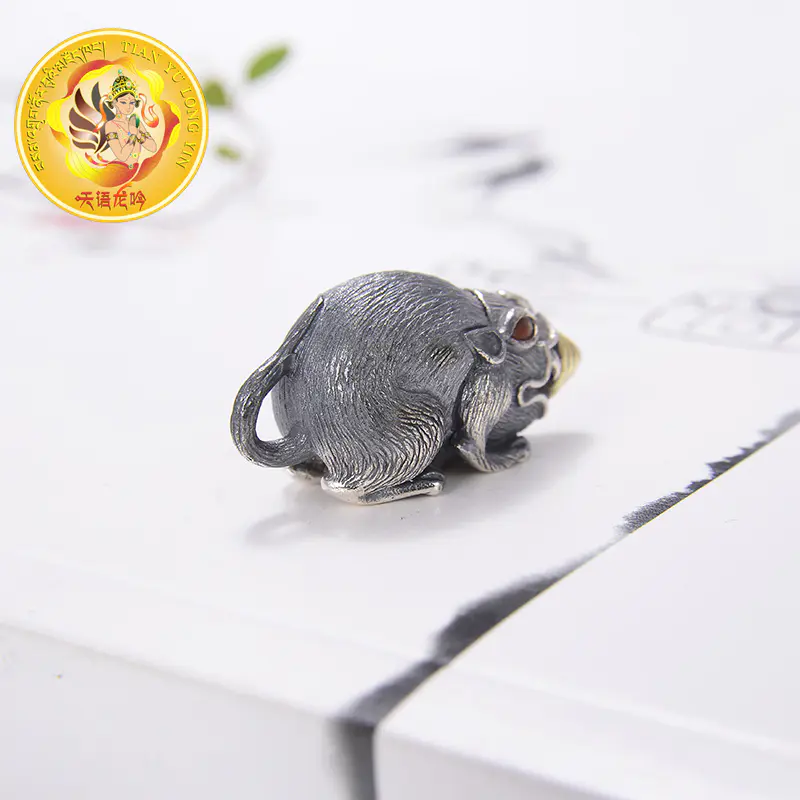 吐宝鼠吊坠纯银吐宝神鼬纽列挂坠财神圣物旺福旺财广增财源生肖鼠 吐