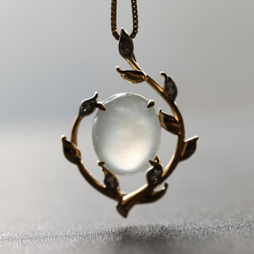 橄榄树系列冰种翡翠大蛋面吊坠18k黄金钻石镶嵌 商品图8