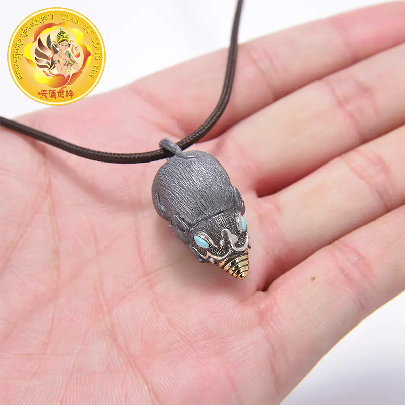 吐宝鼠吊坠纯银吐宝神鼬纽列挂坠财神圣物旺福旺财广增财源生肖鼠 吐