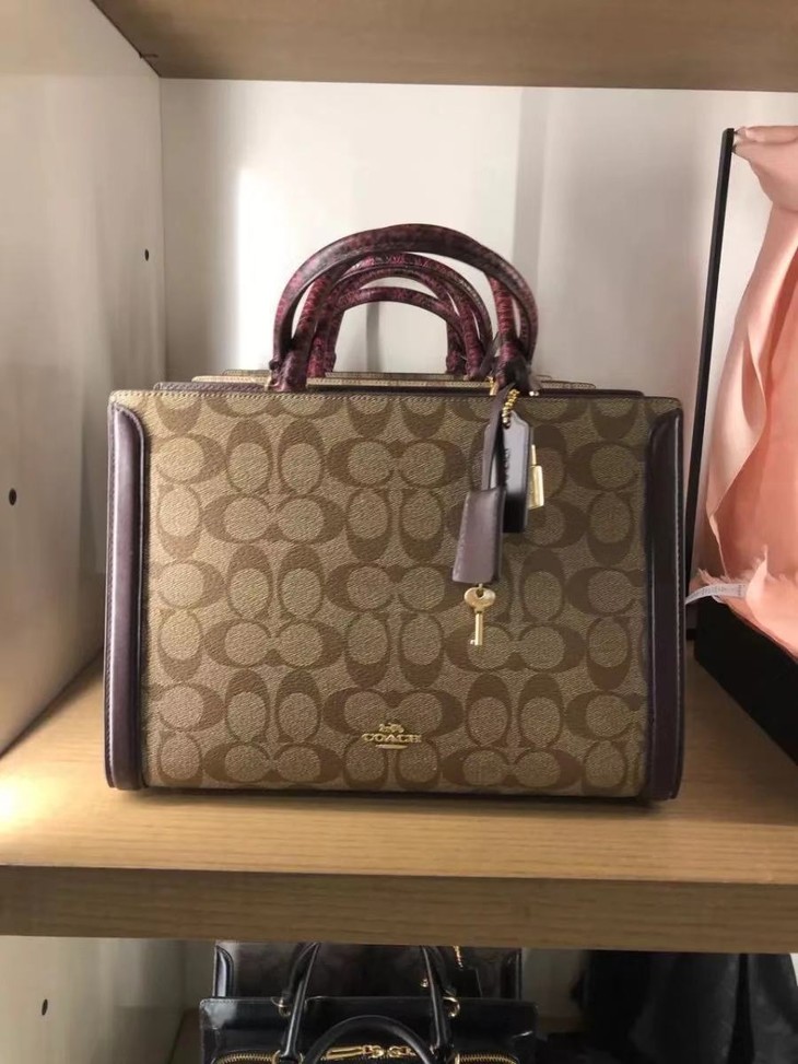 coach蔻驰 专柜新款 女士真皮四方锁头手提斜挎包