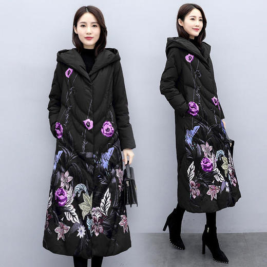 CQ-XX2226印花优雅中长款连帽棉衣 商品图1
