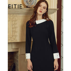 EITIE爱特爱女装简约大方时尚黑白拼色显瘦修身连衣裙D1907307