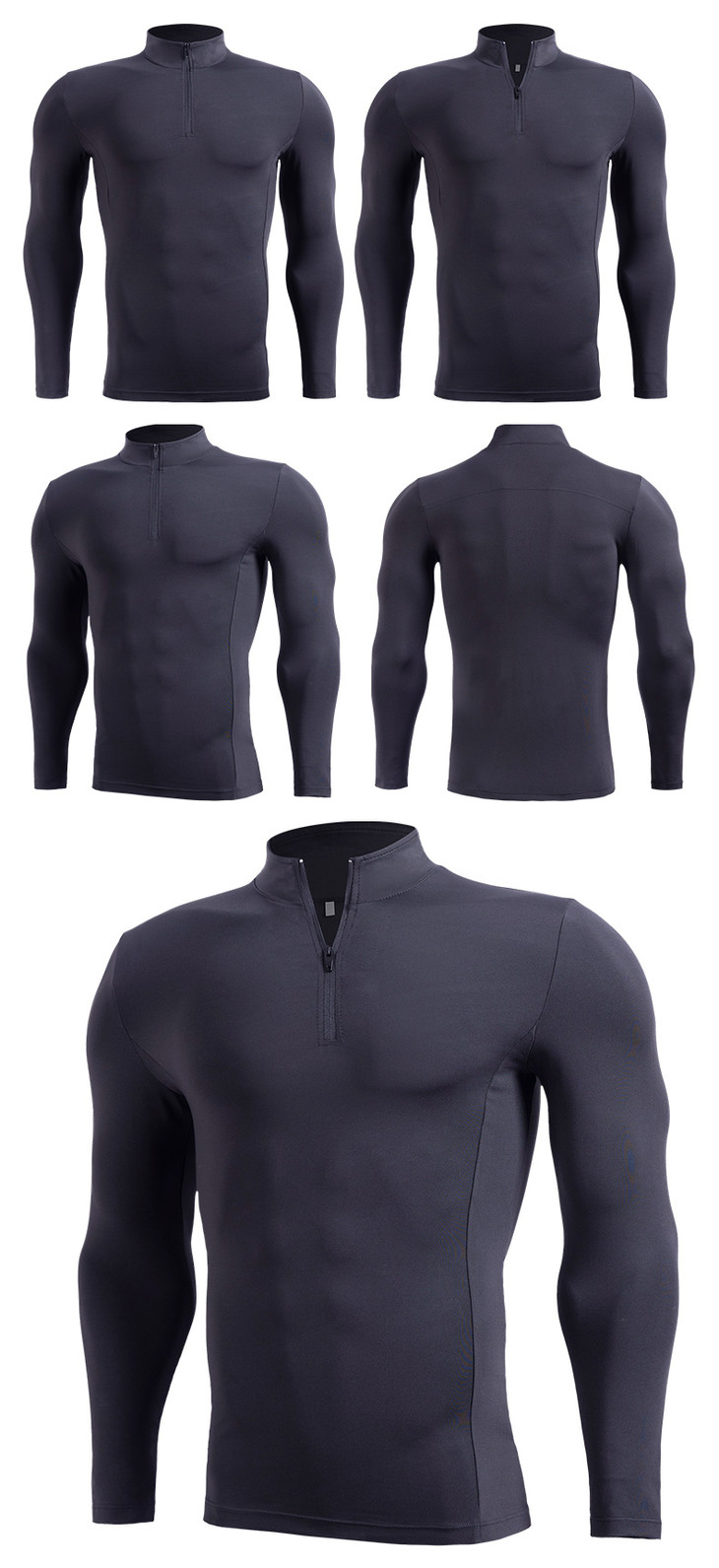 健身服男弹力高领拉链速干衣冬季加绒保暖立领跑步运动服