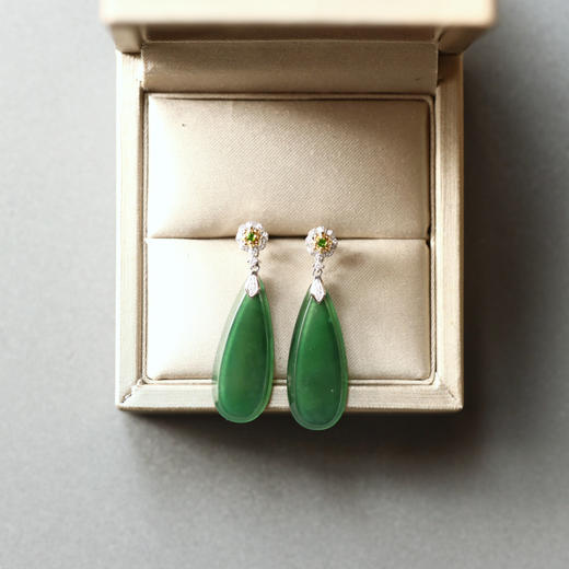 冰种湖水绿翡翠大水滴耳坠18k白金钻石镶嵌 商品图1