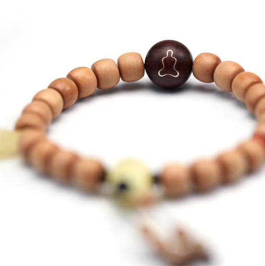 醍醐 禅心 天然老山檀蜜蜡手串 小叶紫檀镶嵌银佛像 天然香气 静心助眠 商品图2