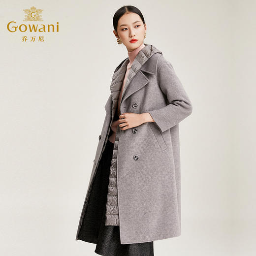 【绵羊毛】乔万尼冬季外套女流行毛呢大衣中长款羽绒内胆可单穿EN4A798 商品图1