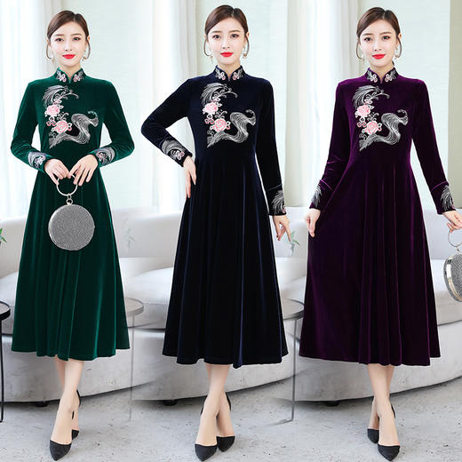 AHM-ddfs1123新款丝绒复古中国风刺绣礼服裙TZF 商品图0