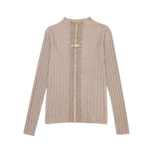 FH-81986秋冬加厚半高领蕾丝镶钻蝴蝶结修身毛衣 商品图4