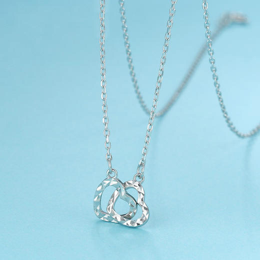 新品金大福珠宝s925银光面车花双面心形套链双心项坠女重量约189gagec